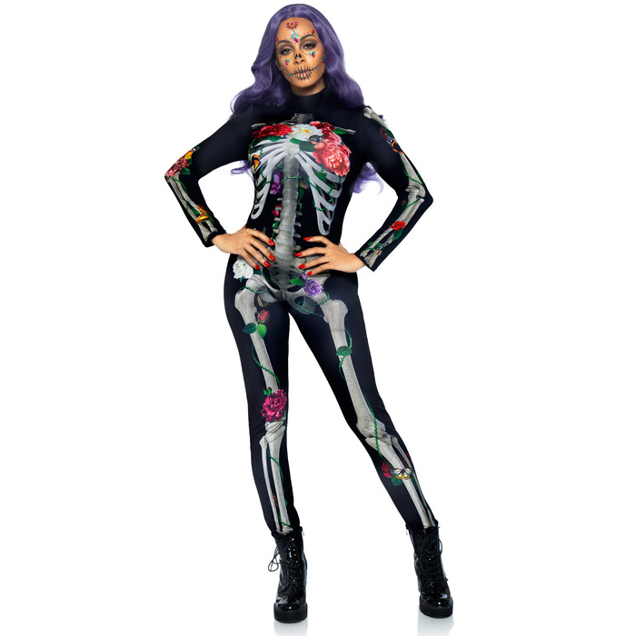 Комбинезон скелет с цветочным принтом Leg Avenue Floral skeleton catsuit S