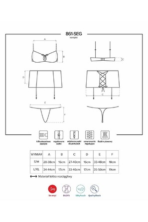 Комплект атласний з поясом для панчох Obsessive 861-SEG-5 бордовий, L/XL