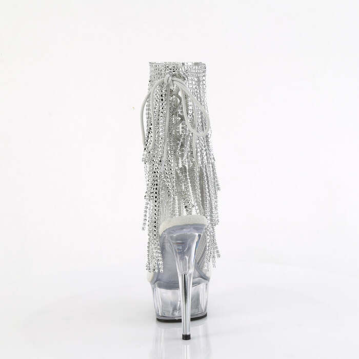 Ботильоны Delight-1017RSF с открытым носком и пяткой, шнуровкой, бахромой, серебристо-прозрачные, каблук 15 см, PF 3/4 дюйма