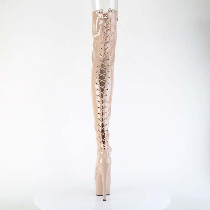 Сапоги Adore-3850, каблук 7 дюймов, высота ботинок 6 см, шнуровка сзади, эластичные сапоги до бедра, молния сбоку, лакированная кожа телесного цвета с эластичным лифом