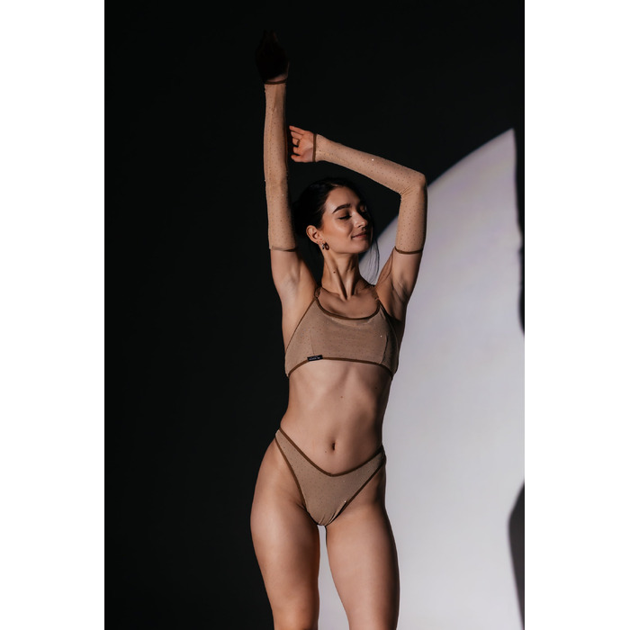 SKINELLE Crystal Mesh Комплект— Блискучий Сет із Сітки з Кристалами для Сцени, Пілона та Танців на Підборах - капучино
