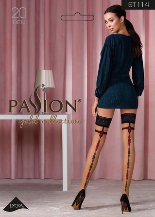 Панчохи ST114 бежеві з чорно-червоним візерунком, 3/4 (20 den) - Passion