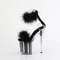 Босоножки Pleaser Flamingo-824F. Каблук 8 дюймов, манжета на щиколотке из меха марабу PF высотой 4 дюйма, молния сзади, прозрачный/черный.