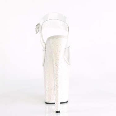 Босоніжки Flamingo-808LG на підборах 8 дюймів, босоніжки з ремінцем на щиколотці 4 дюйми з блискітками на підборах, прозорі/білі