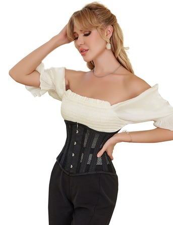 Корсет із сітки Star Night Steel Bones Grid Corsets з гачками і шнурівкою, чорний, M (без коробки)