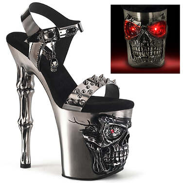 Босоніжки Rapture-812-LT, 8-дюймовий каблук на кісточці з пальцями, 4-дюймовий ремінець на щиколотці з черепом та світлодіодним підсвічуванням, сірий