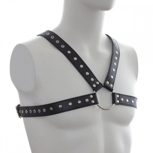 Сбруя мужская крестообразная с заклепками DS Fetish, экокожа, черная