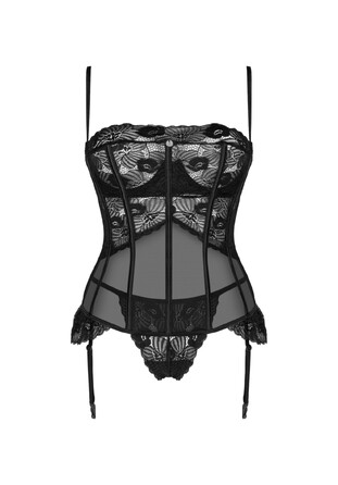 Корсет с ажурными вставками и стринги Obsessive Serena Love черный, XS/S