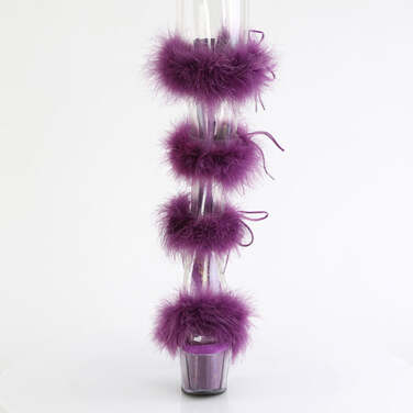 Босоніжки Adore-728F *7 дюймів на підборах, 2 3/4 дюйма з хутра марабу PF, блискавка ззаду, прозорі/фіолетові