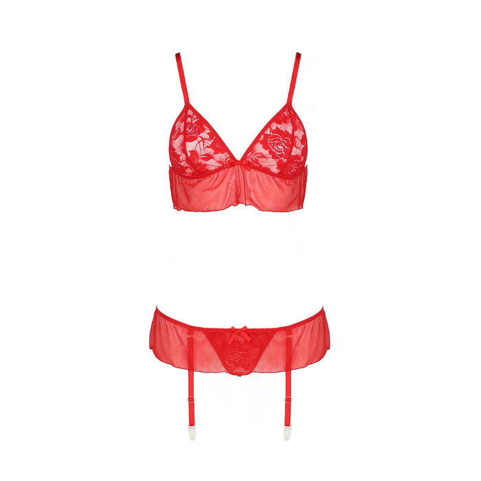 Комплект белья с поясом для чулок FABIANA SET red S/M - Passion