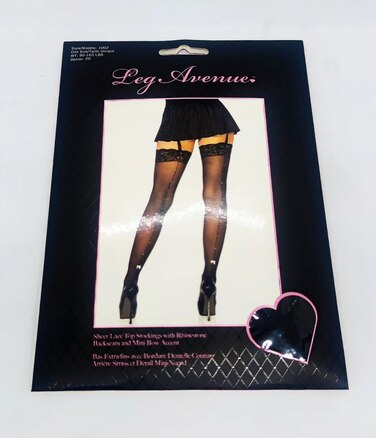 Високі панчохи з прозорим мереживом та бантом зі стразами Leg Avenue O\S
