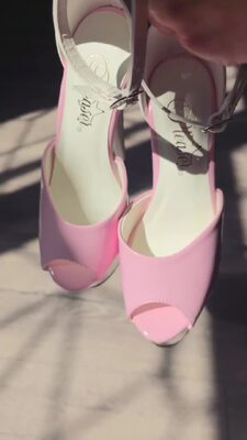 Босоніжки Pleaser Flamingo-868 *8 дюймів на підборах, 4 дюйми з закритим ремінцем на щиколотці, рожево-білі