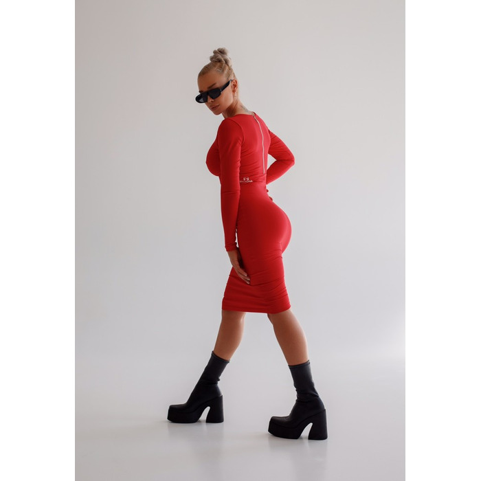 Плаття RED MIDI DRESS LONG SLEEVE WITH BACK LOCK 14679