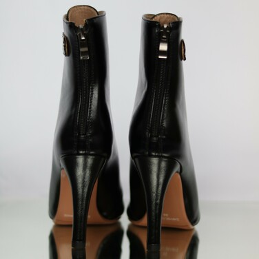 Хілси leather з язичком, професійне взуття для сучасних танців з відкритим носком та шнурівкою. Ботильйони для High heels (хай хілс), Чорний