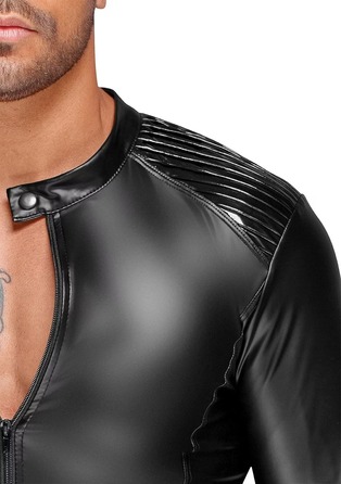 Мужская виниловая куртка с эполетами Noir Handmade H052 черная, S