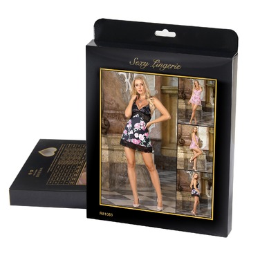 Платье черное с цветочным принтом Star Night с трусиками в комплекте, М