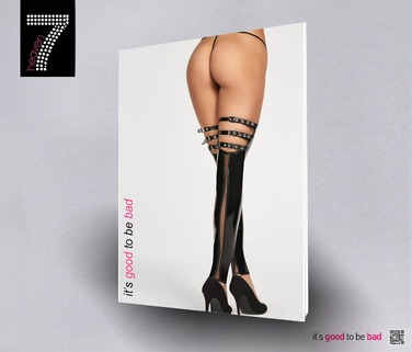 Виниловые чулки без носка с ремешками и полупрозрачным элементом сзади, черные, S/M