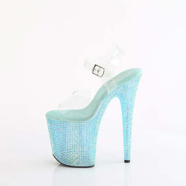 Босоножки Bejeweled-808RRS *Каблук 8 дюймов, ремешком на щиколотке 4 дюйма из искусственной кожи с резиновым покрытием RS, прозрачные/синие