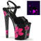 Босоніжки Pleaser Xtreme-809HB на підборах 8 дюймів, босоніжки з ремінцем на щиколотці 4 дюйми з квітами гібіскуса, чорні/рожеві