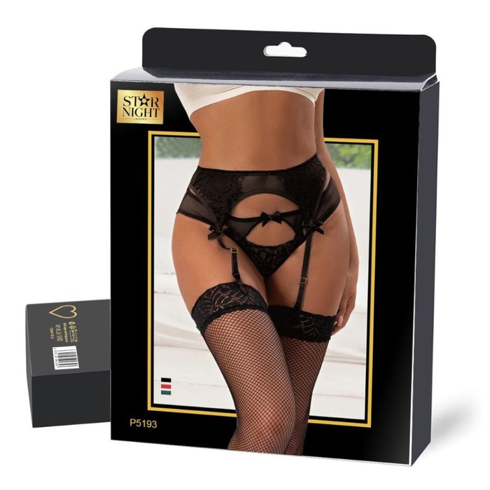 Сексуальные прозрачные кружевные трусики Star Night с поясом для чулок, черный