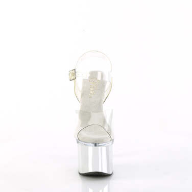 Босоніжки Esteem-708 *7 дюймів на підборах, 3 дюйми з ремінцем на щиколотці PF, прозорі/сріблясті хромовані