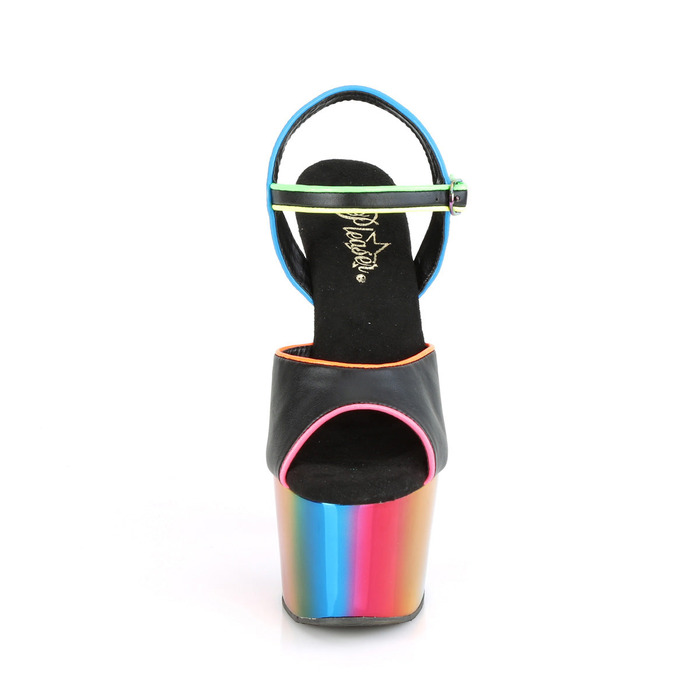 Босоножки Adore-709RC-02, каблук 7 дюймов, хромированный ремешок на щиколотке шириной 2 3/4 дюйма, черная искусственная кожа/разноцветные
