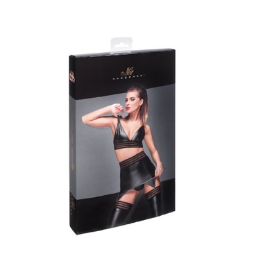 Сексуальный бюстгальтер виниловый Noir Handmade F157 с декоративными полосками, черный, M