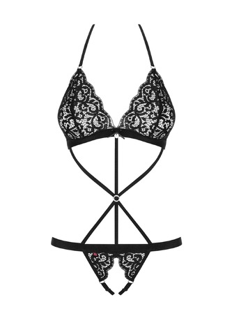 Боди Obsessive Black Pepper, кружевное, с открытым доступом, черное, S/M