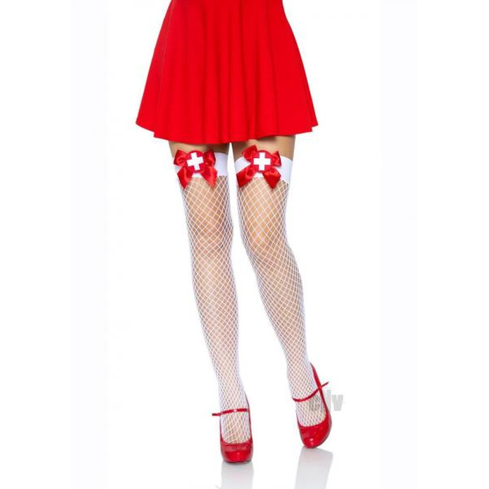 Панчохи медсестри білі з червоним бантом Leg Avenue O\S