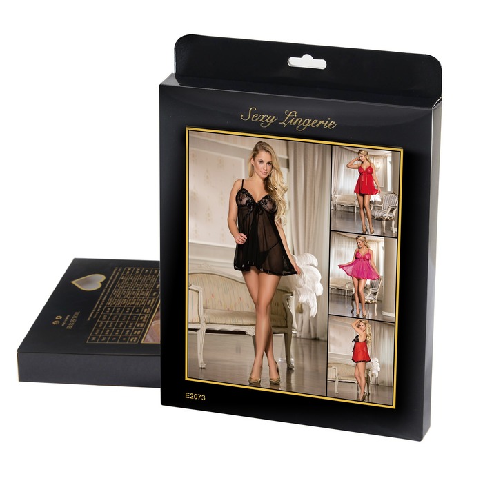 Пеньюар полупрозрачный со стразами Star Night и трусиками, черный, М