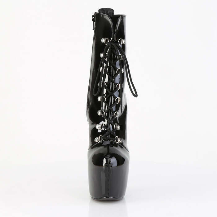 Ботинки Jubilant-1014, каблук 7 дюймов, 3-дюймовая потайная шнуровка спереди, молния сбоку, чёрный лак