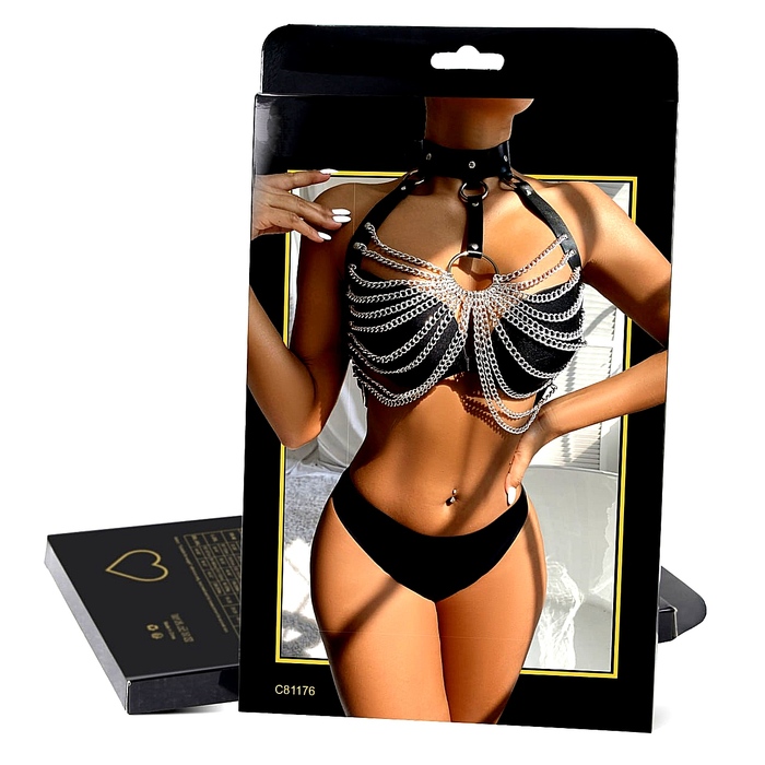 Портупея-бондаж з ланцюжками Star Night Dark Punk штучна шкіра, чорний, One Size