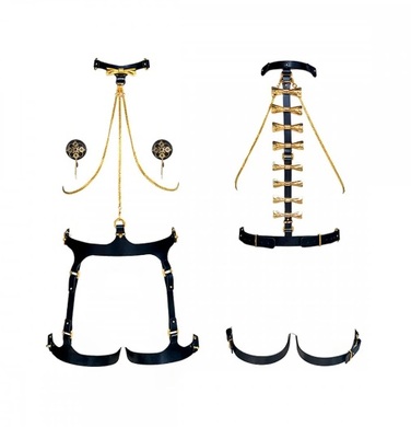 Набір БДСМ із збруї та пестисів Butterfly UPKO, італійська шкіра, позолота 24К