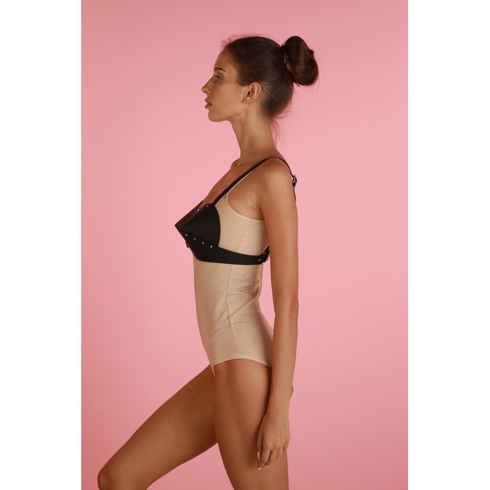 Бюстгалтер - конус натуральная кожа Candy Hero 'L27' BLACK, ручная работа, черный