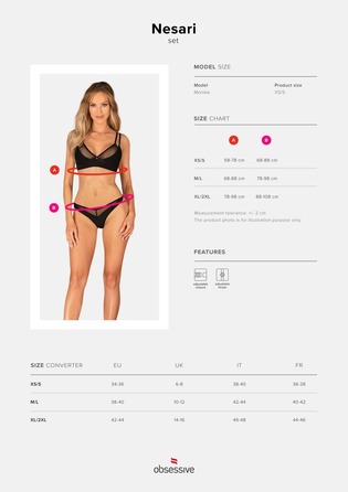 Комплект белья со вставками из сеточки, Nesari 2-pcs set, черный, XS/S