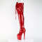 Чоботи Pleaser Flamingo-3021GP *8-дюймовий каблук, 4-дюймові черевики з відкритим носком, шнурівка до стегна, бічна блискавка, червоний блискучий лак