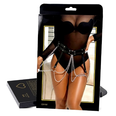 Портупея-пояс Star Night зі штучної шкіри з ланцюжками, чорна, One Size