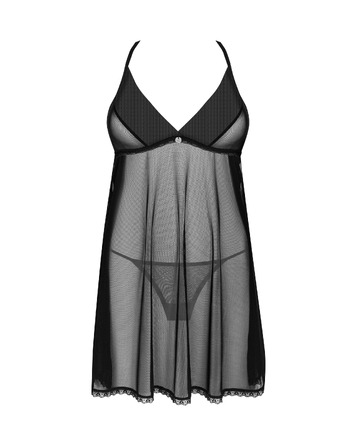 Прозрачный пеньюар и стринги Obsessive Latinesa черный, XS/S