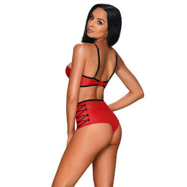 Комплект красный Obsessive Leatheria с контрастным черным кантом, S/M