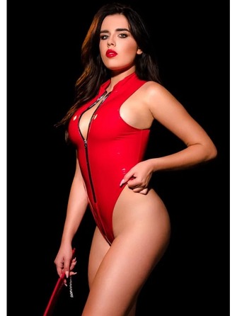 Спокусливе глянсове боді Oh My G! Tokyo Body з блискавкою спереду, червоний, M-L