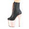 Ботинки Pleaser Flamingo-1020, каблук 8 дюймов, ботильоны со шнуровкой 4 дюйма, боковая молния, чёрная искусственная кожа/розовое золото