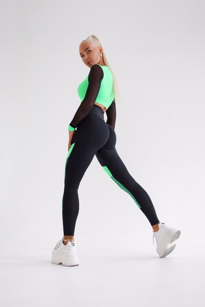 ТОП FLOURESCENT GREEN  TOP WITH TULE LONG SLEEVES