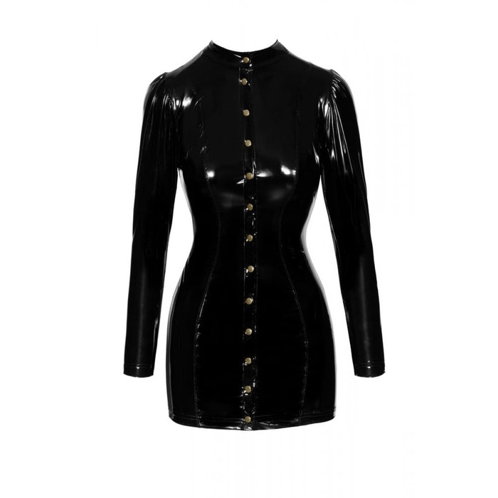 Платье из винила с золотыми пуговицами Noir Handmade LF246 с длинным рукавом, черное, L