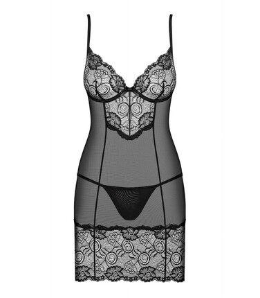Комплект кружевной Obsessive Alluria пеньюар и трусики, черный, L/XL