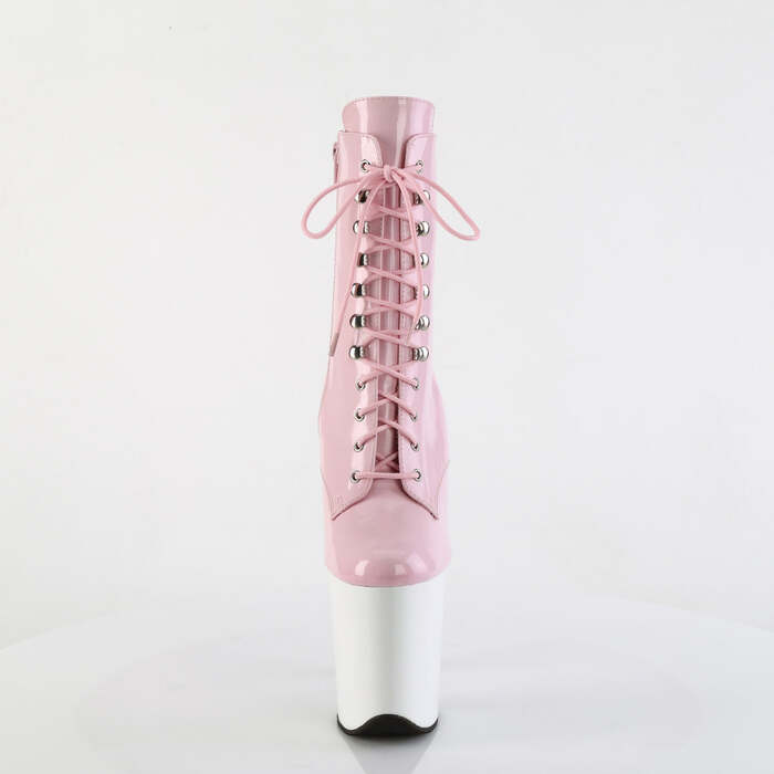 Чоботи Flamingo-1020 *8 дюймів на підборах, 4 дюйми на шнурівці спереду, блискавка збоку, ніжно-рожеві/білі