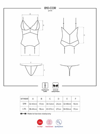 Корсет кружевной Obsessive 810-COR-2 с пажами для чулок, в комплекте кружевные стринги, белый, S/M