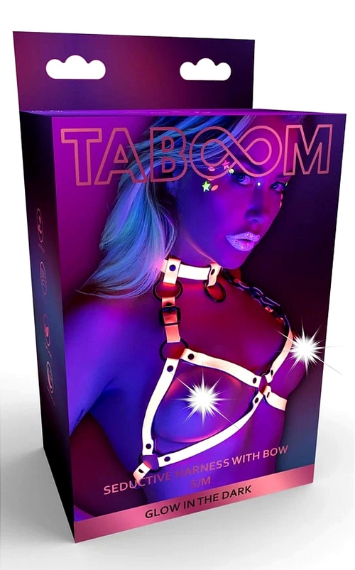 Портупея у вигляді бюстьє з відкритими чашками Taboom Glow In The Dark флуорисцентна, L/XL