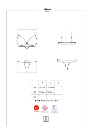 Боди ажурный полупрозрачный Obsessive Mixty teddy чёрный, L/XL