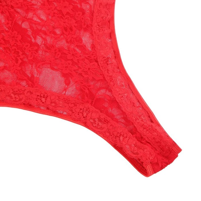 Боди с чулками Star Night кружевное, полупрозрачное, красный, ХL