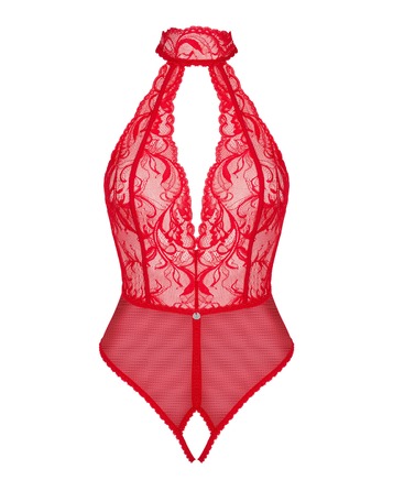 Боди с воротником халтер Obsessive Dagmarie и открытым доступом, красный, XS/S